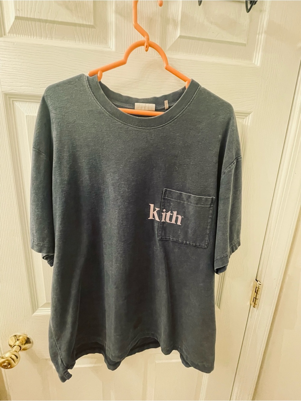Vintage Kith Teeshirt - Navy White Denim Ribbed Collar - XL - drop shoulder Y2K